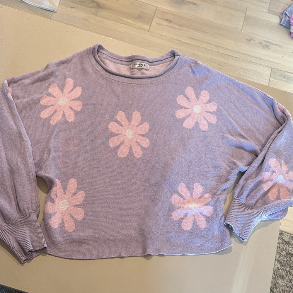 Lavender and Pink Floral Crew Neck Sweater cozy oversized